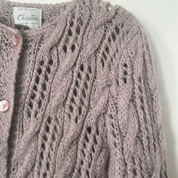 Christine Vintage Hand Knit Wool Blend Cardigan Sweater S - Picture 2 of 7